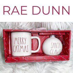 NIB RAE DUNN MERRY CATMAS MUG & SANTA CLAWS ORNAMENT CERAMIC CHRISTMAS SET